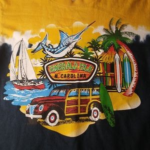 Vintage 1990s EMERALD ISLE N. Carolina Tie Dye Boys T-shirt 14/16 Beach EUC